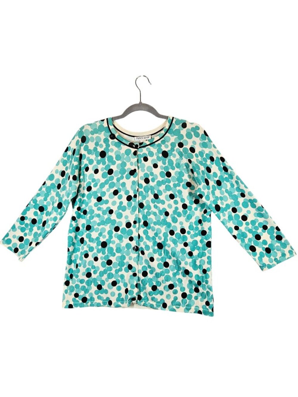 Pendleton Womens M Silk blend Polka Dot Cardigan Seafoam & Black preppy feminine